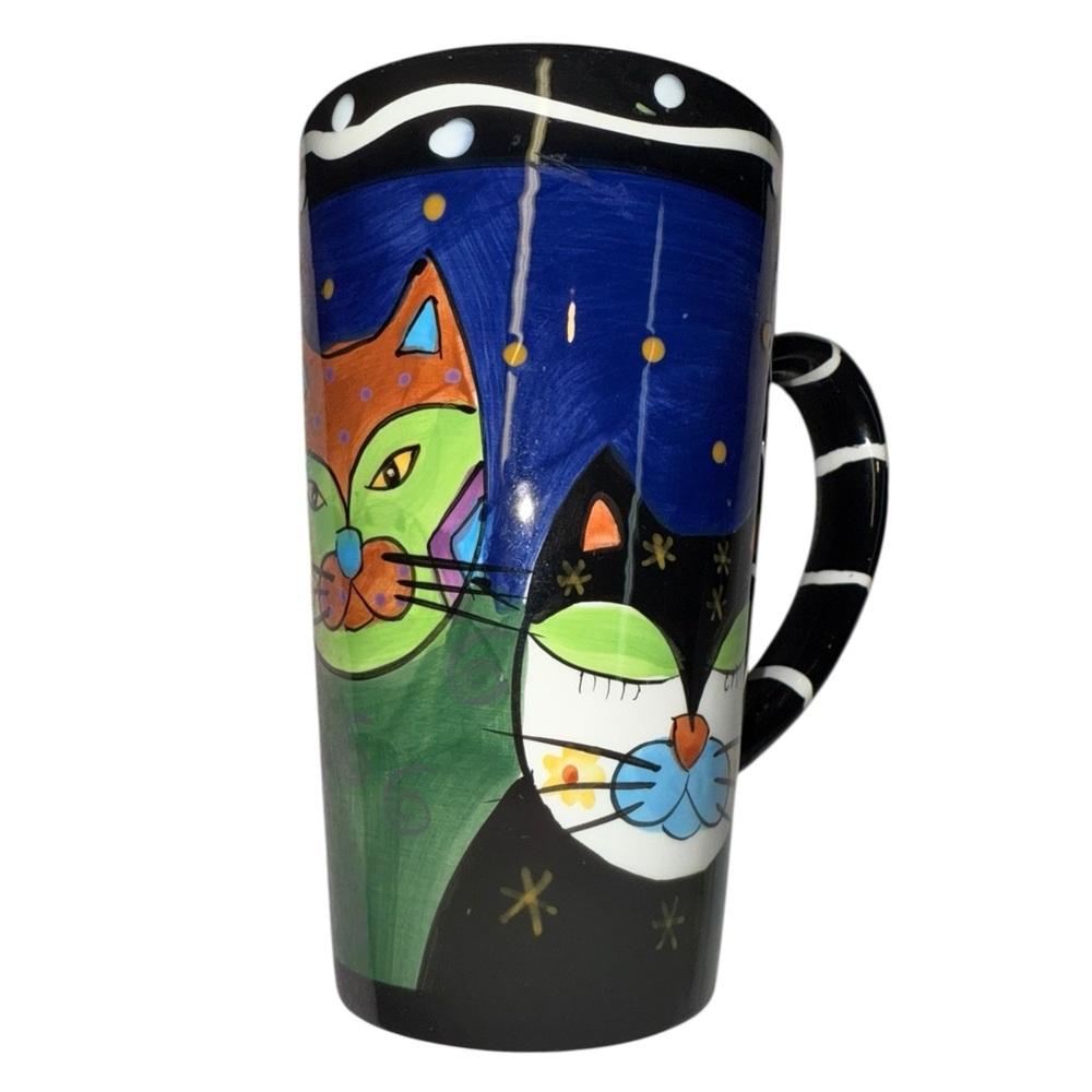 Hand Painted Milson & Louis Cat Mug – Whimsical Colorful Tall Coffee Cup - Picture 2 of 6